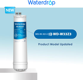 Waterdrop RC EZ 3 carbon block close-up highlights effective chlorine and taste improvement.