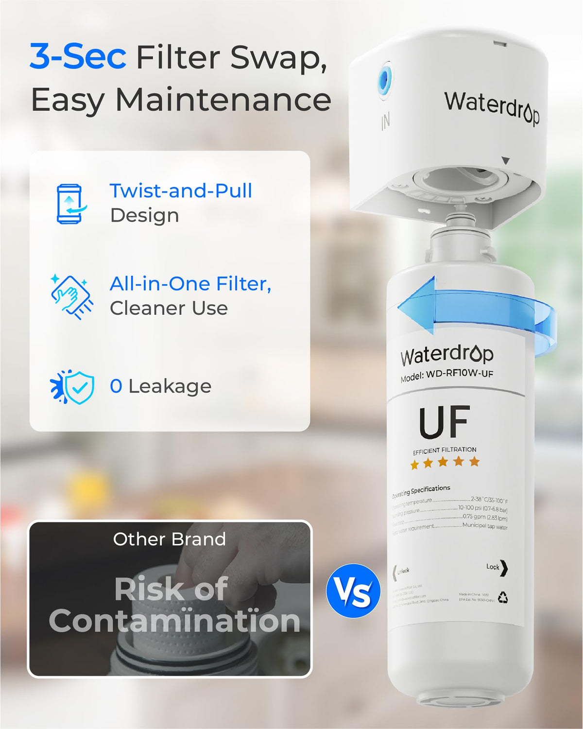 Waterdrop RF10W-UF uses lead-free materials for safer filtration