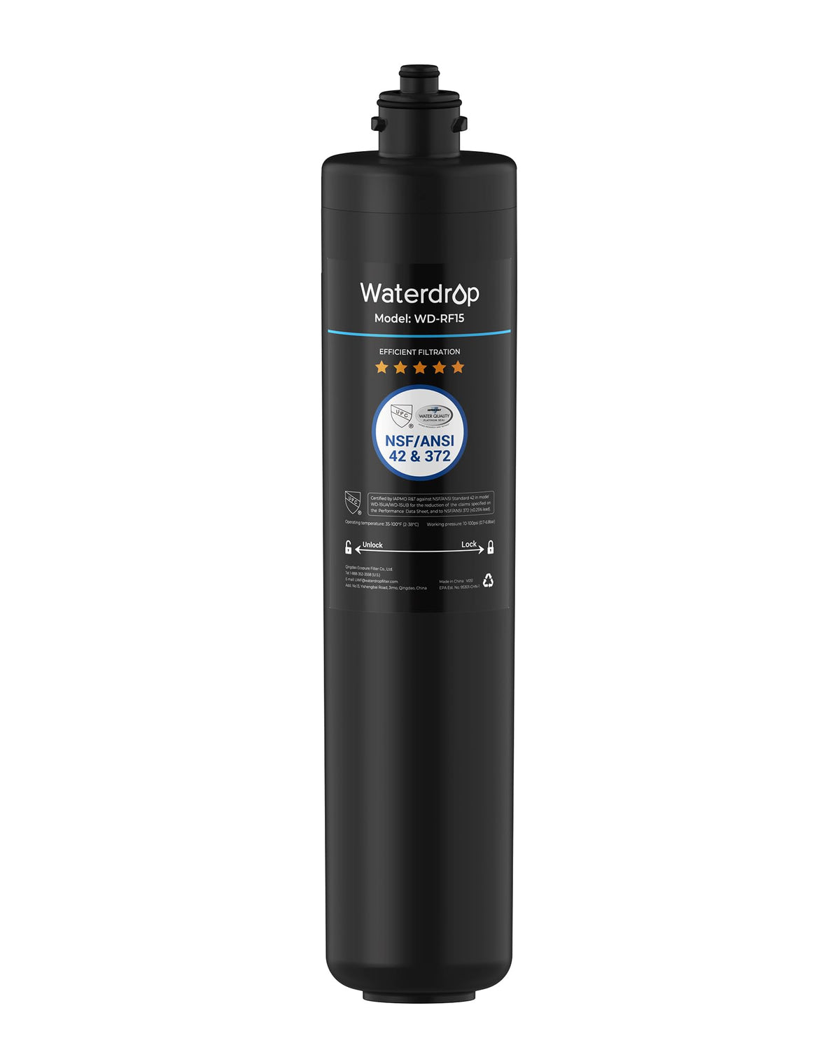 Waterdrop RF15 replacement filter front view for clear purified water
