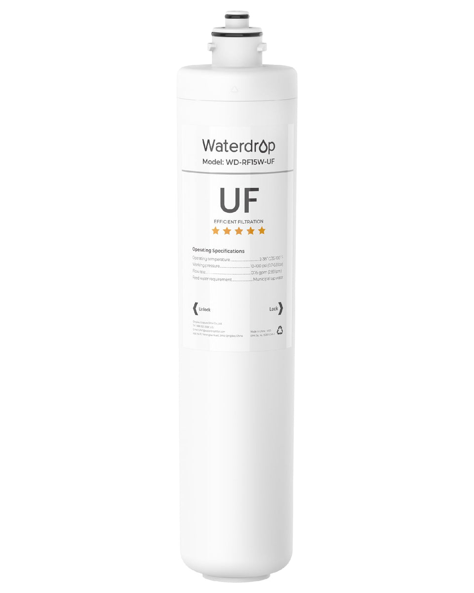 Waterdrop RF15W-UF filter membrane close-up for 0.01 μm filtration.