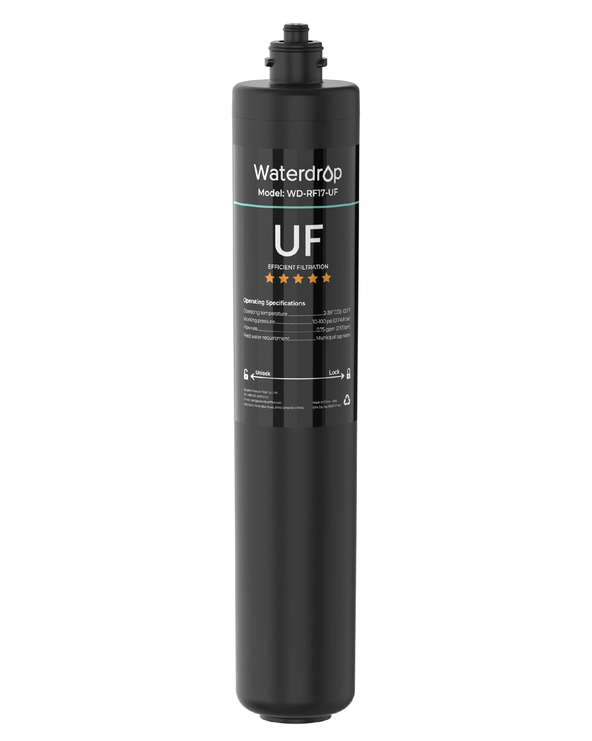 Waterdrop RF17-UF zero point zero one micron filter delivers precise filtration at the tap