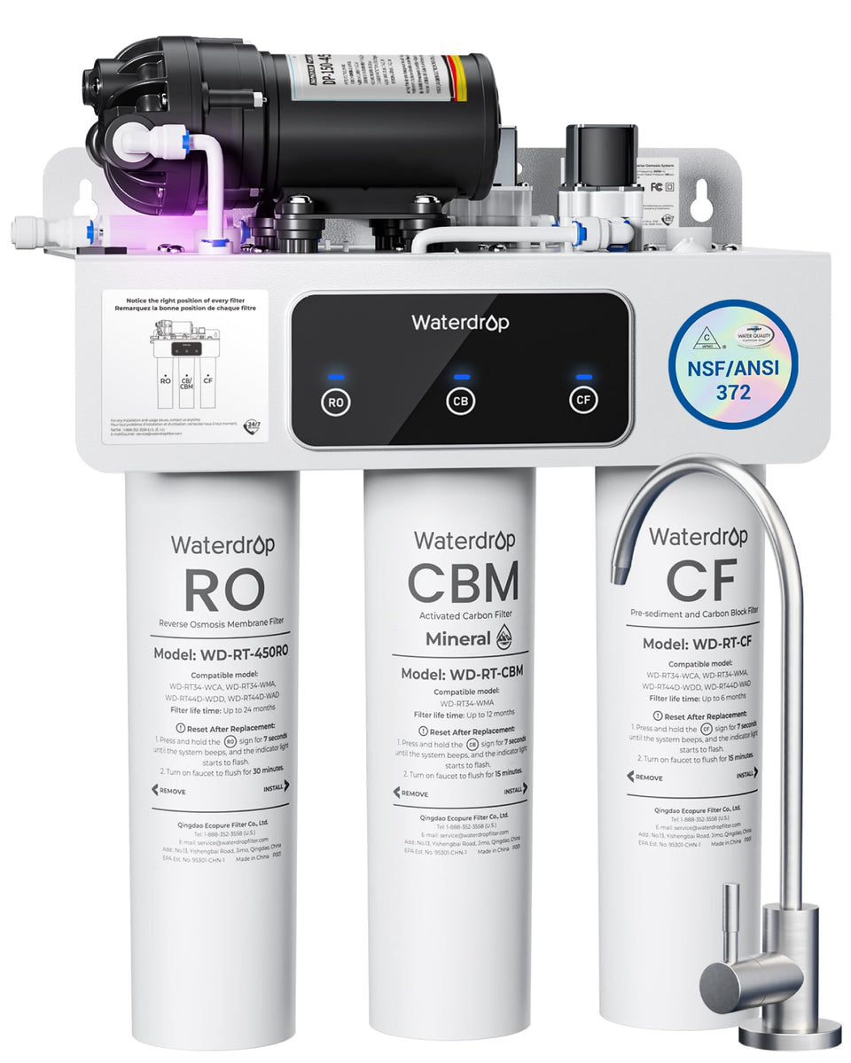 Waterdrop T3-M remineralization RO system front view for compact under-sink setup and clean tasting water