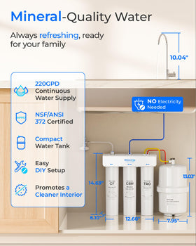 Waterdrop T3-T 220 GPD faucet connection illustrates secure filtration setup