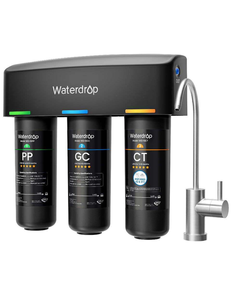 Waterdrop TSB front view under-sink filter showing compact design