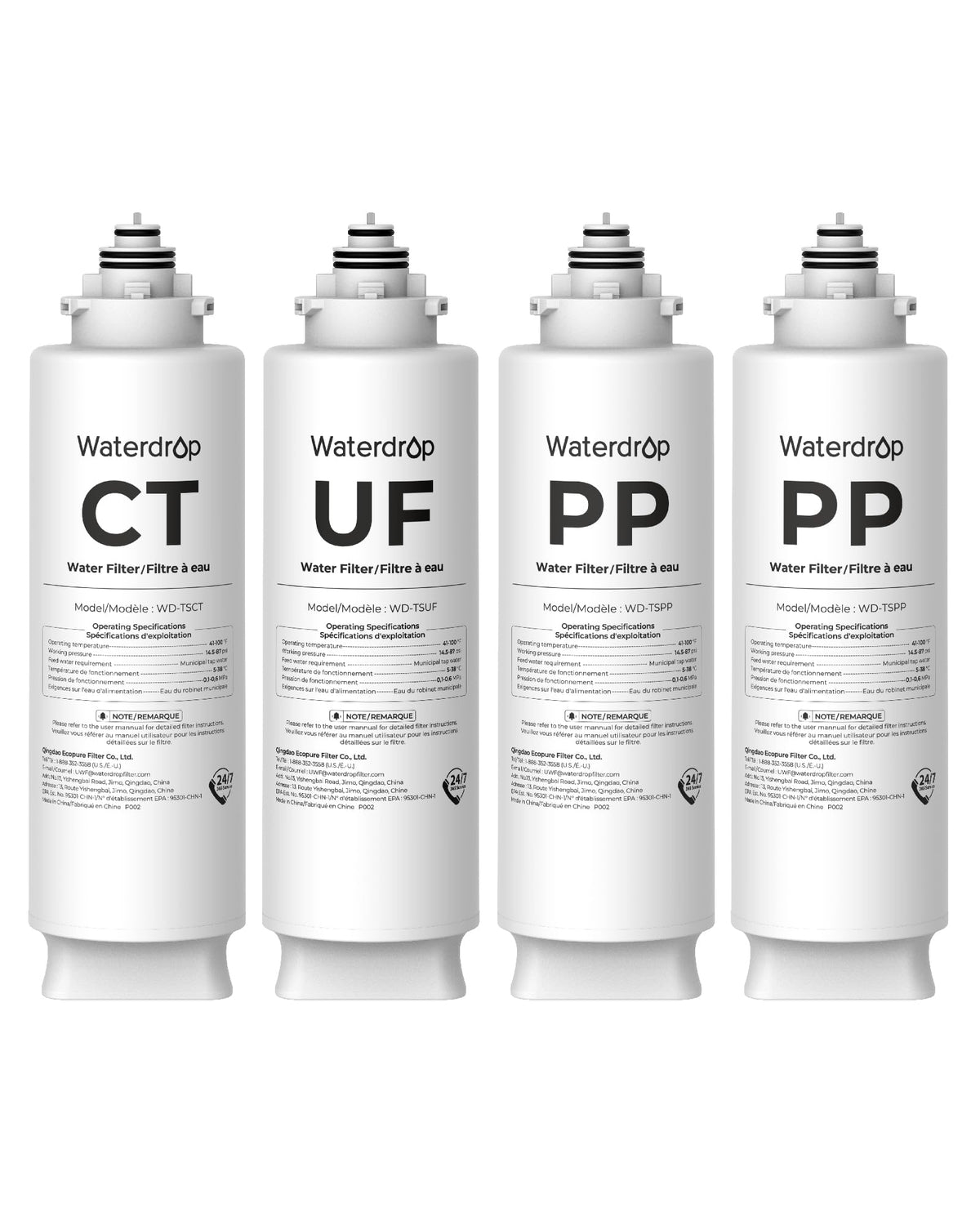 Waterdrop TSU replacement pack front view with four filters for refreshed water