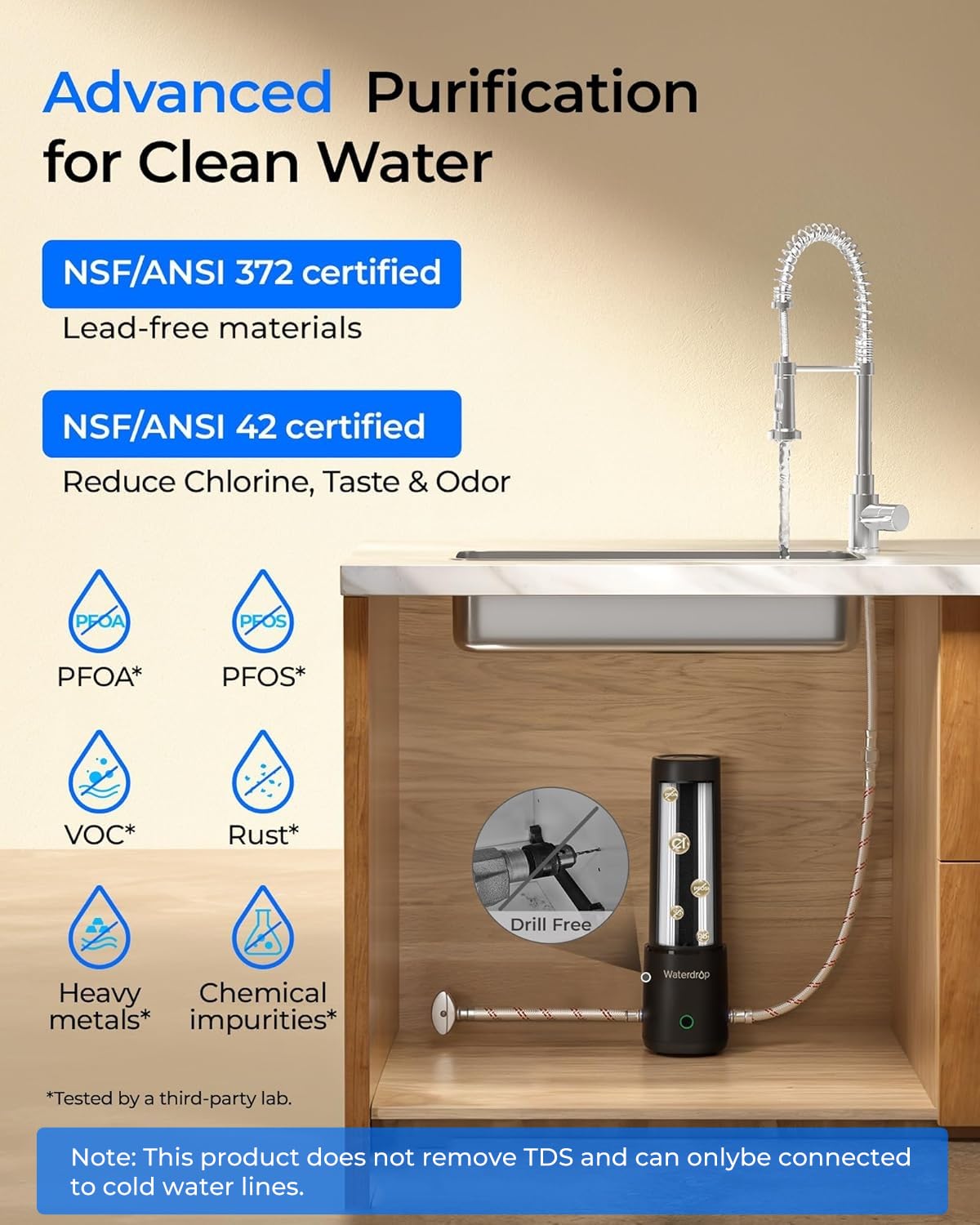 No-drill design with suction base supports renters