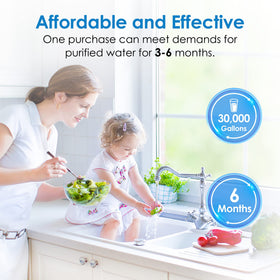 Waterdrop W50PEHD 5-micron sediment filtration captures particles from supply.