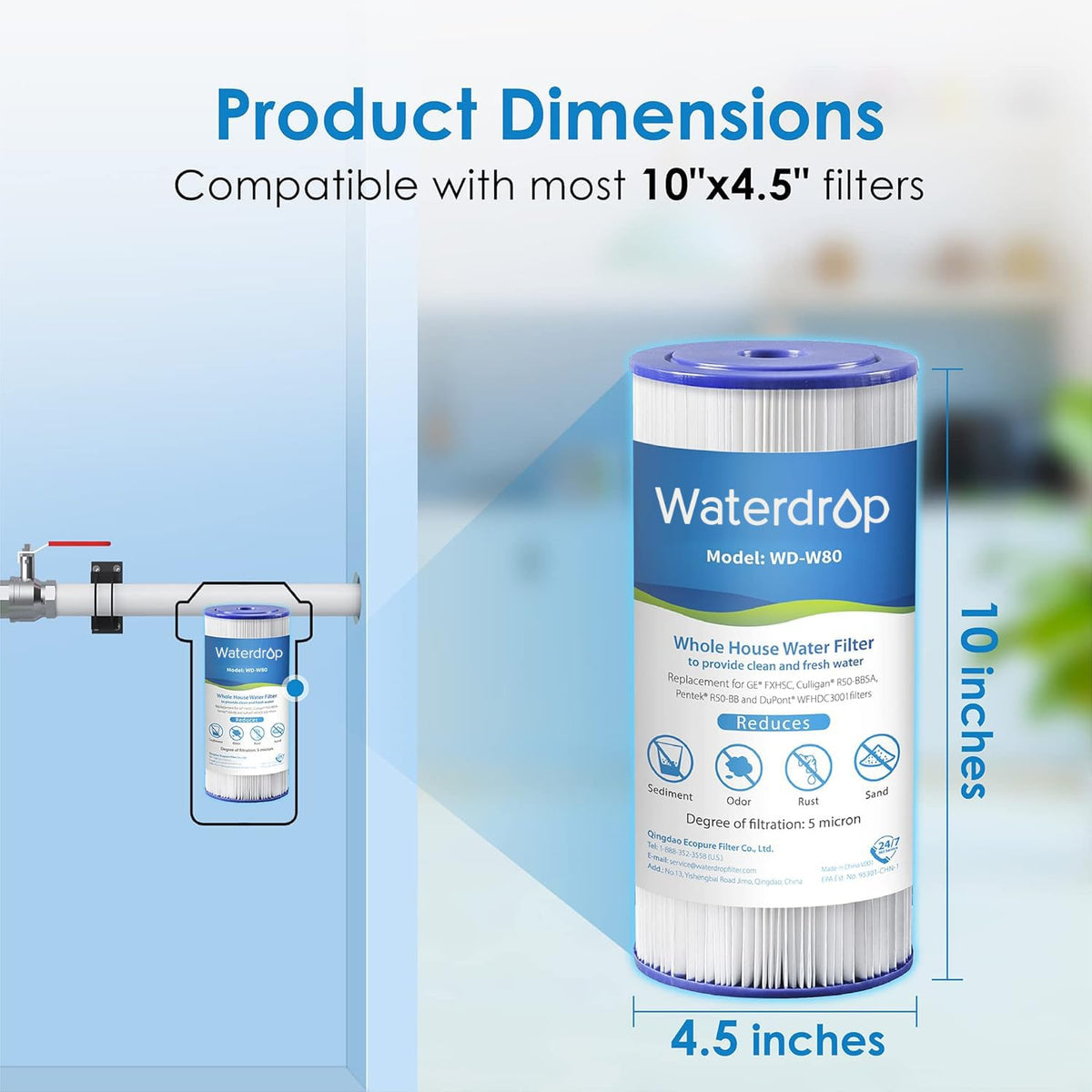 Waterdrop W50PEHD replacement model compatibility diagram indicates broad housing options.