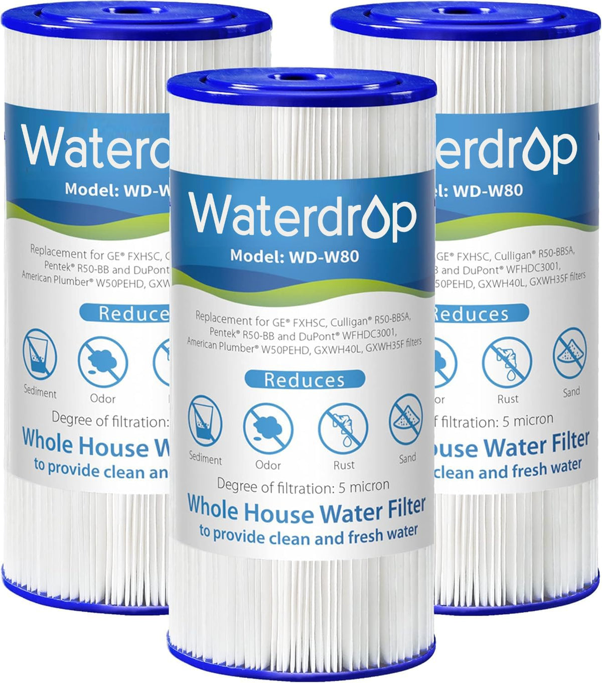 Waterdrop W50PEHD whole-house filter pack helps reduce sediment for fresher water.