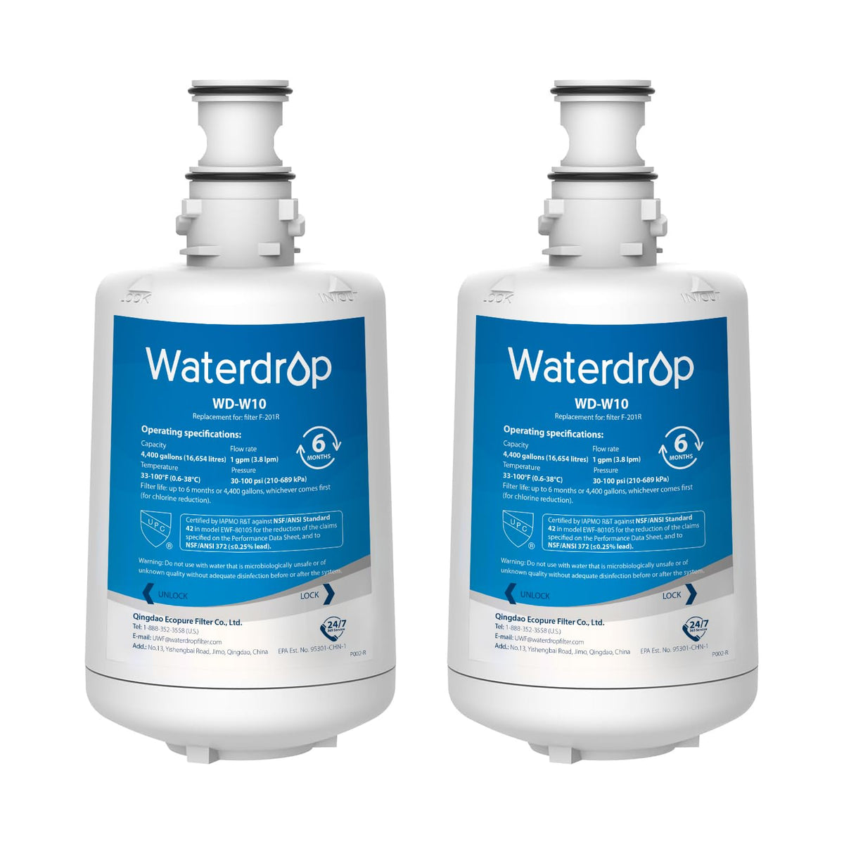 Waterdrop WD-W10 front view filter cartridge for reliable hot water filtration