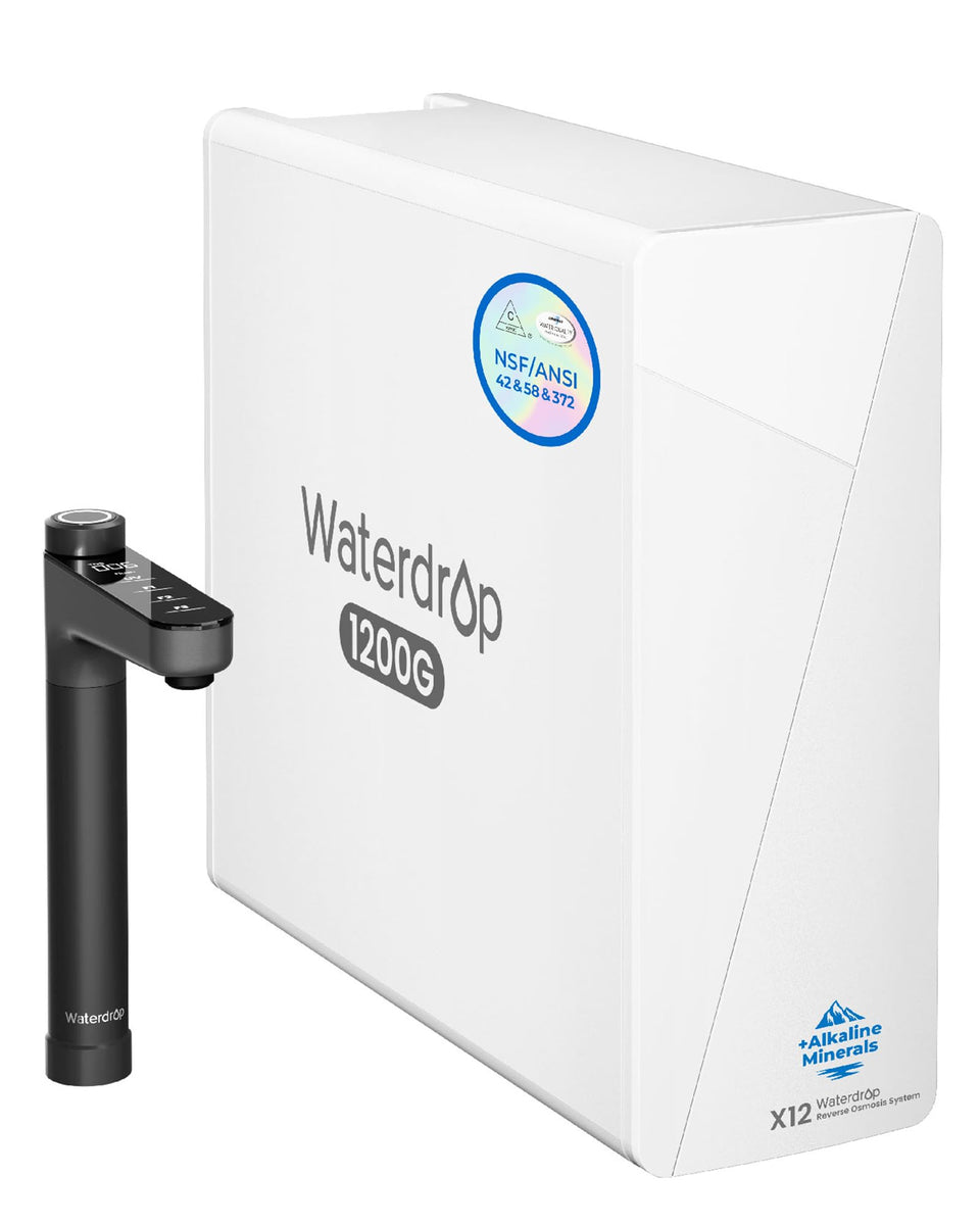 Waterdrop X12-WAB alkaline mineral RO system showing mineral infusion for balanced taste