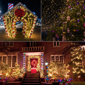 Waterglide 328ft green wire string lights shown across a patio for long-range decoration.