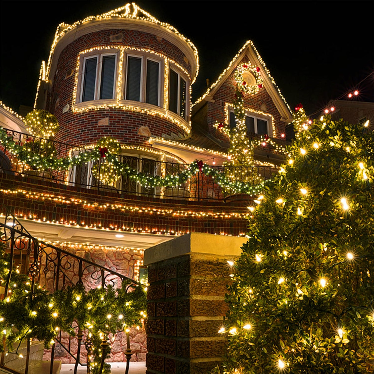 Waterglide warm white glow enhances trees and garden décor with a cozy ambiance.