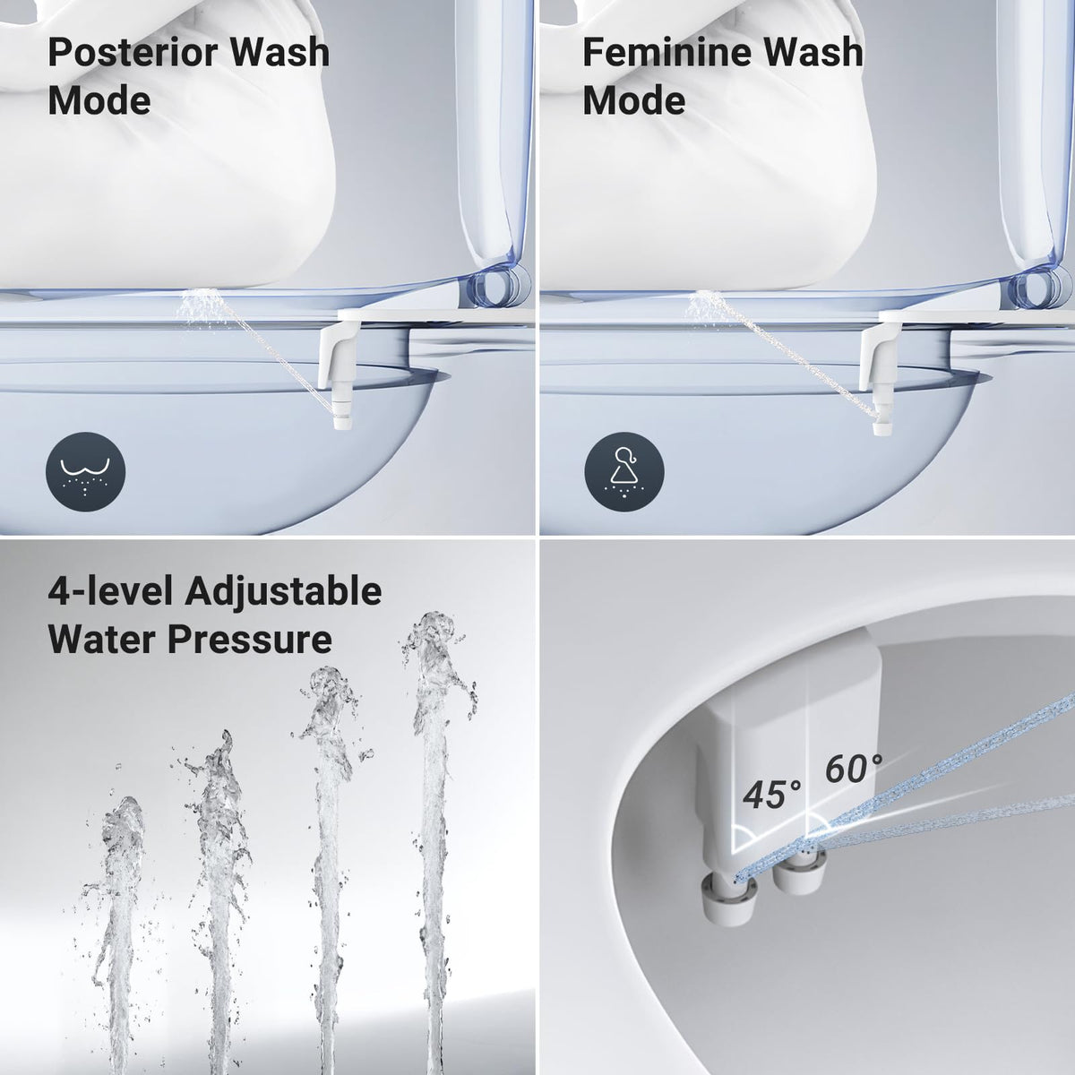 WaterLACE bidet attachment features a self-cleaning nozzle for hygiene.