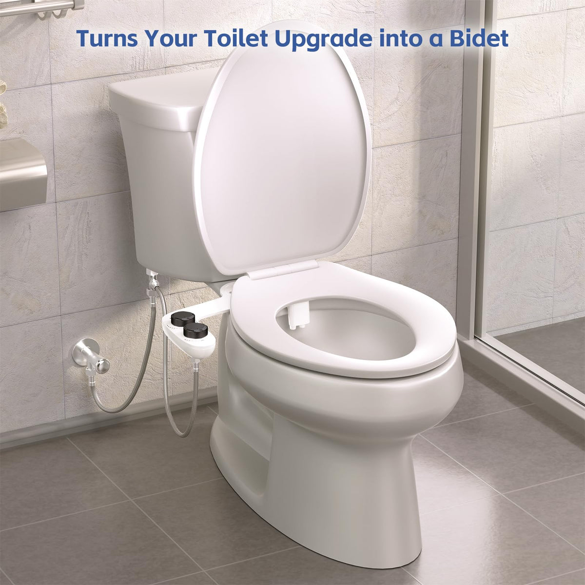 WaterLace bidet attachment side profile showing ultra-thin design fits under most toilets
