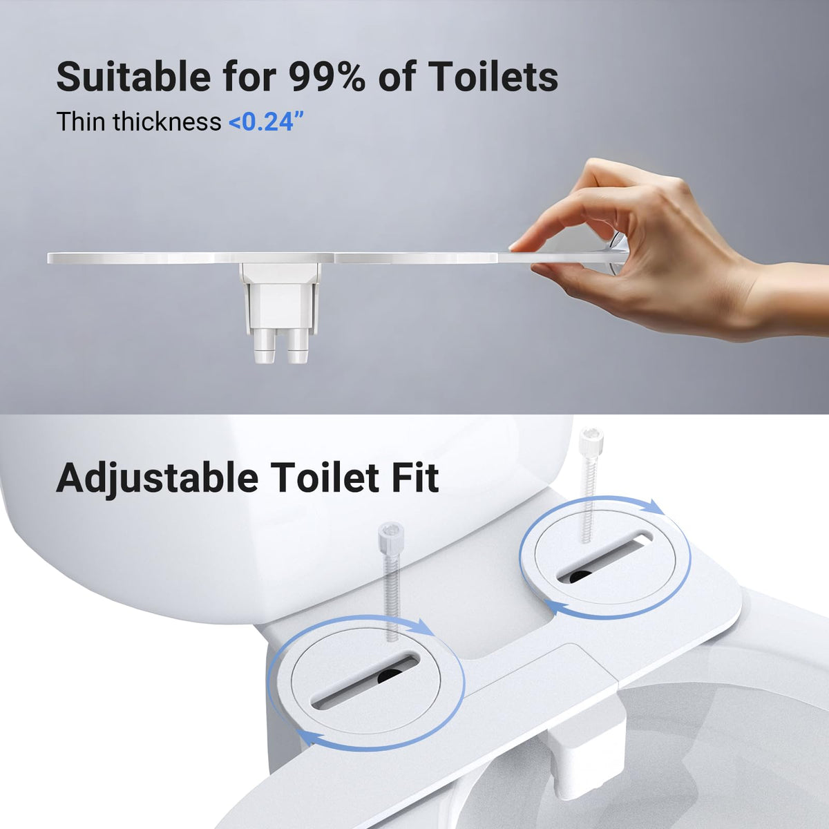 WaterLACE slim-fit bidet attachment fits most toilets securely.