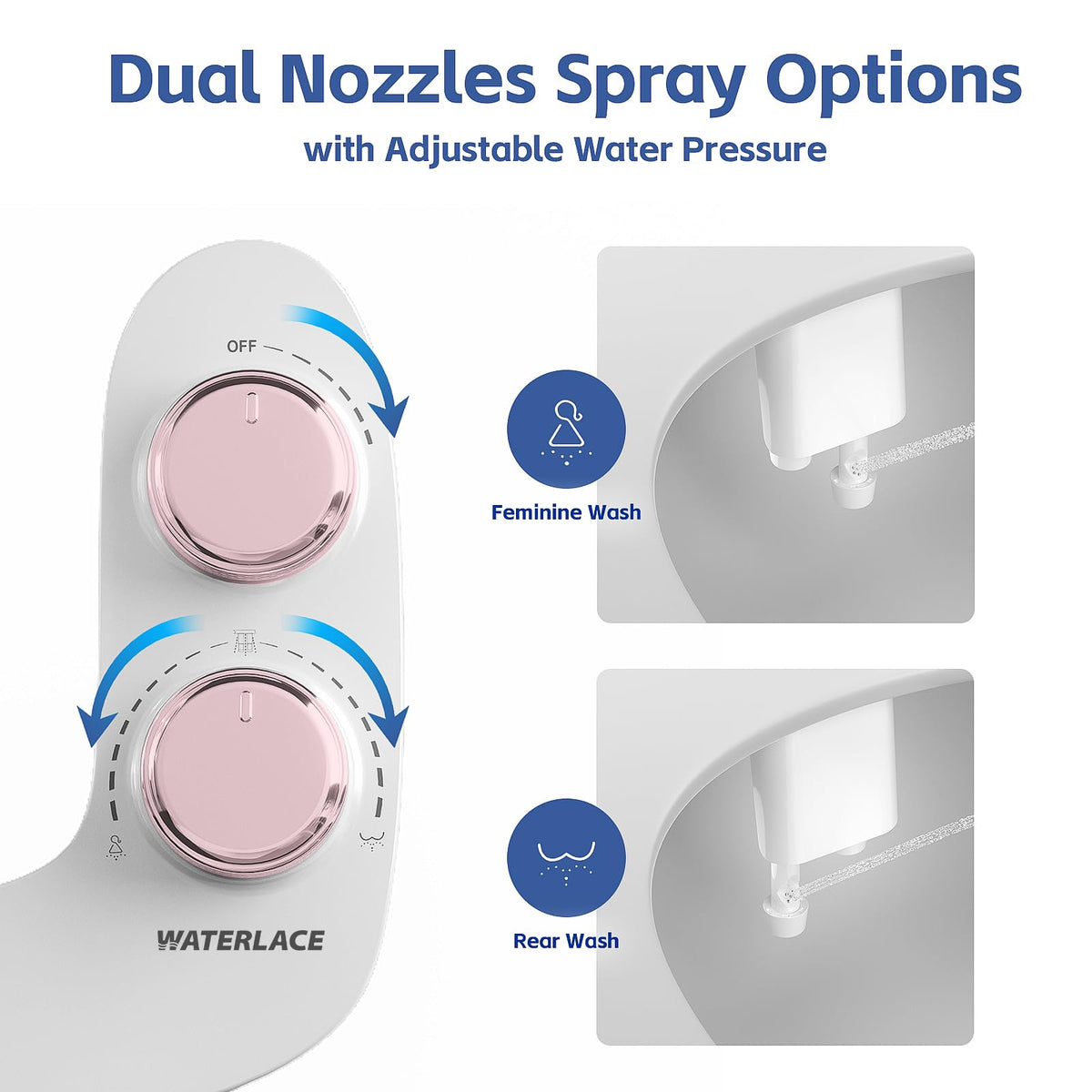 Waterlace self-cleaning nozzles keep hygiene between uses.