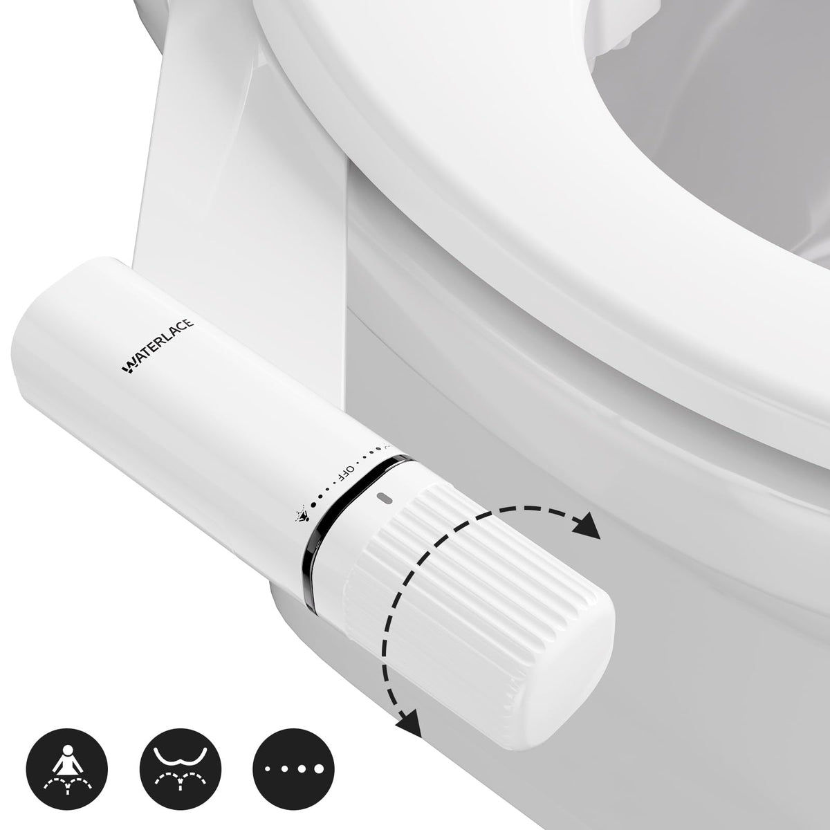 Waterlace self-cleaning dual nozzles maintain hygiene between uses.