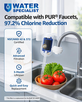 Waterspecialist 708A mounted on PUR-compatible faucet for easy replacement