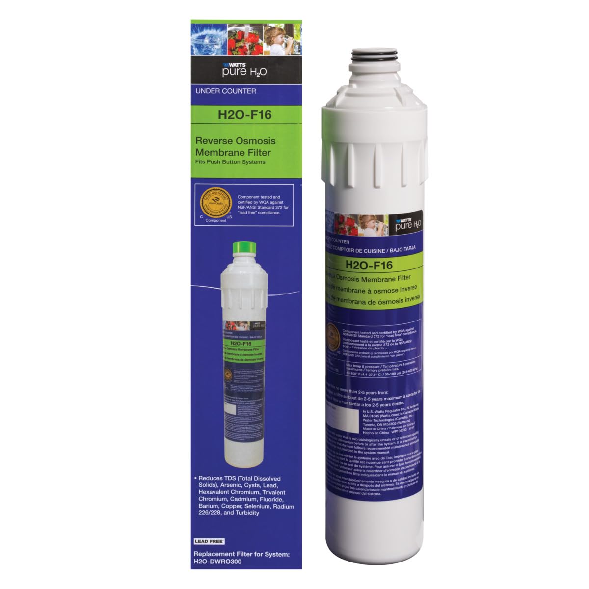 Watts Premier H2O-F16 50 GPD capacity supports daily water needs.
