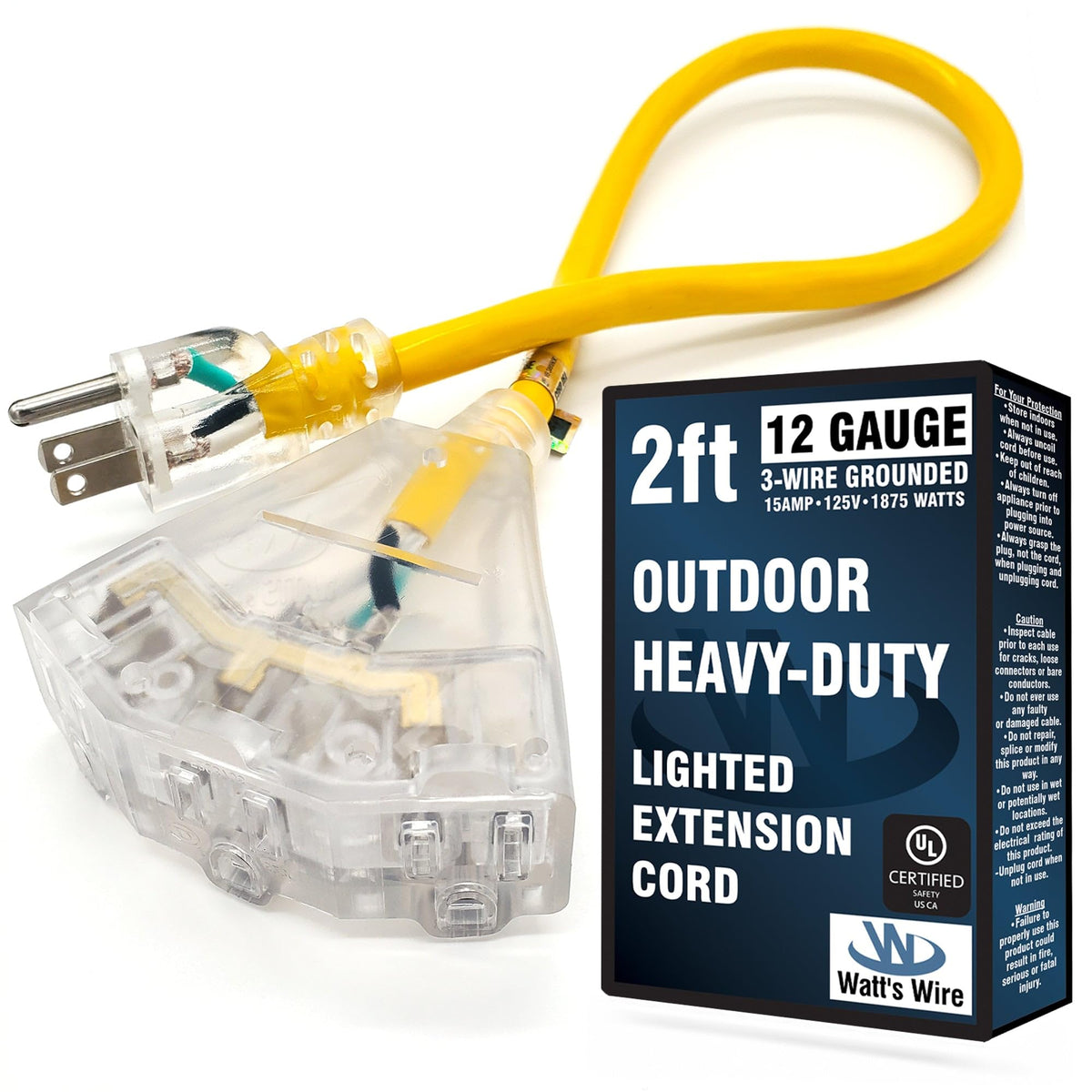 Watts Wire 2ft outdoor extension cord waterproof with three outlets for tools and lights