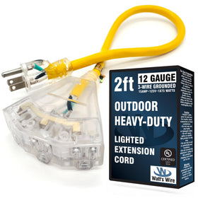 Watts Wire 2ft outdoor extension cord waterproof with three outlets for tools and lights