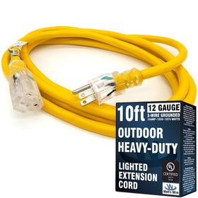 Watts Wire 10 ft outdoor extension cord, high visibility yellow for safer use.
