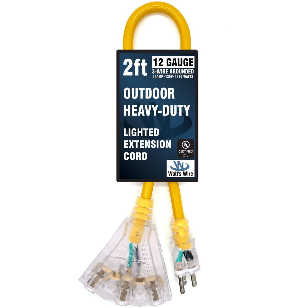 Watts Wire outdoor extension cord with lighted triple-tap for visibility and safety