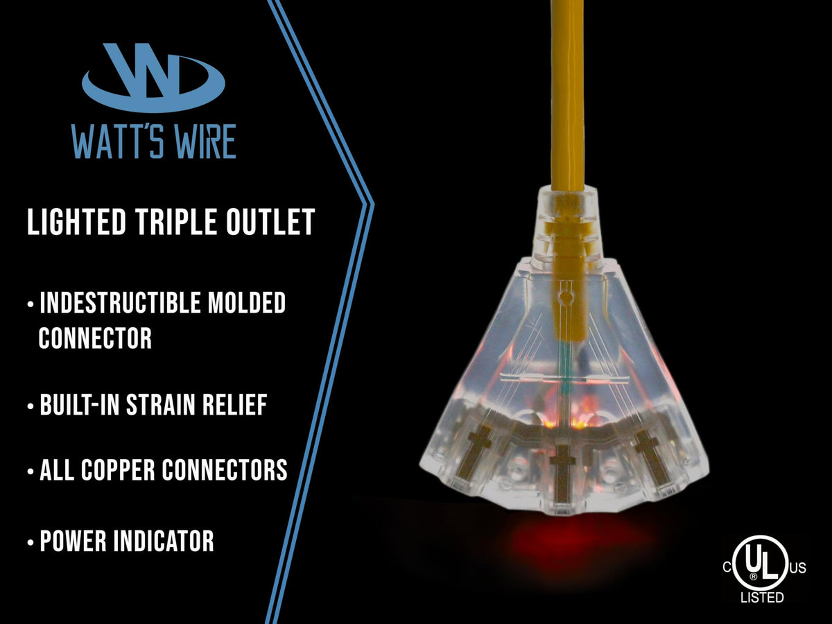 Watts Wire outdoor extension cord with 3 outlets ideal for chargers and lighting
