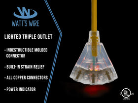 Watts Wire outdoor extension cord with 3 outlets ideal for chargers and lighting