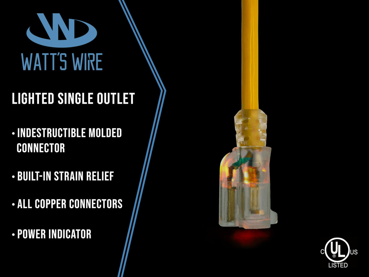 Watts Wire waterproof outdoor extension cord designed to resist rain and sun.