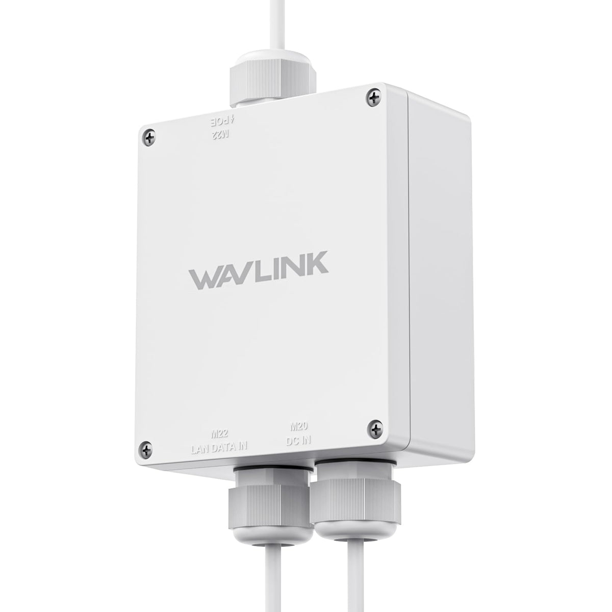 WAVLINK outdoor PoE enclosure front view showcasing weatherproof housing