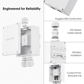 Integrated wall-mount ears on WAVLINK enclosure for quick installation