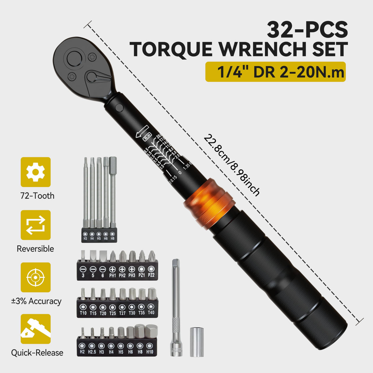 Waxtron torque wrench showing 2-20 Nm range and click.