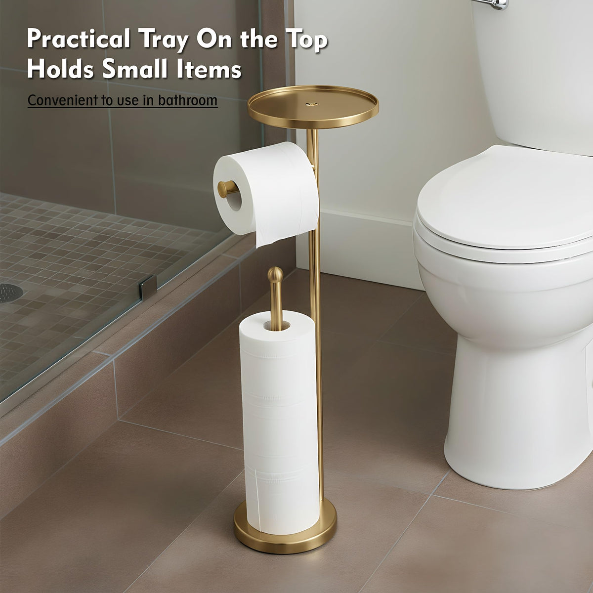 WAYDELI brushed-gold tissue stand with 8-inch top tray