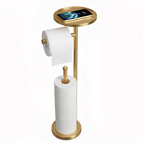 WAYDELI gold toilet paper holder with shelf and top tray