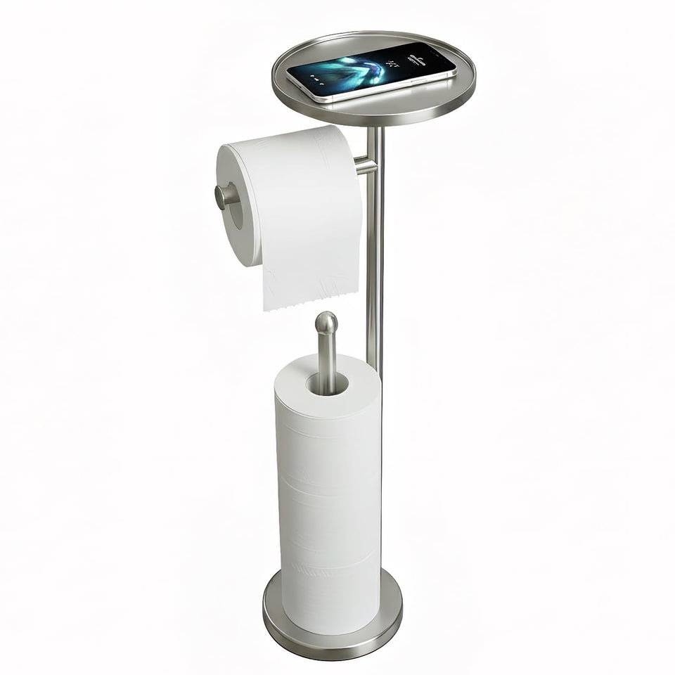 WAYDELI toilet paper holder with shelf in brushed nickel adds organized style