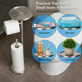 Base stores four extra rolls for uninterrupted use
