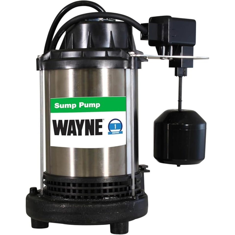 Wayne 1HP heavy-duty sump pump in action for basement protection.