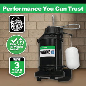 Wayne CDU790 top suction design reducing debris clogs in sump pits.