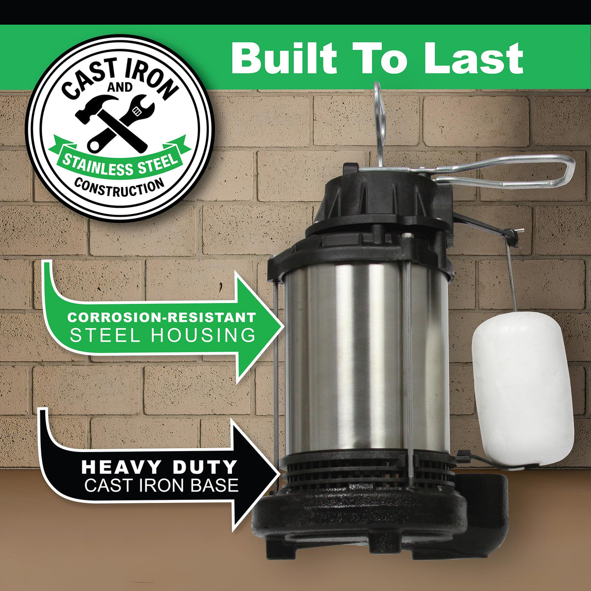 Wayne CDU980E top suction design preventing air locks and clogs during pumping