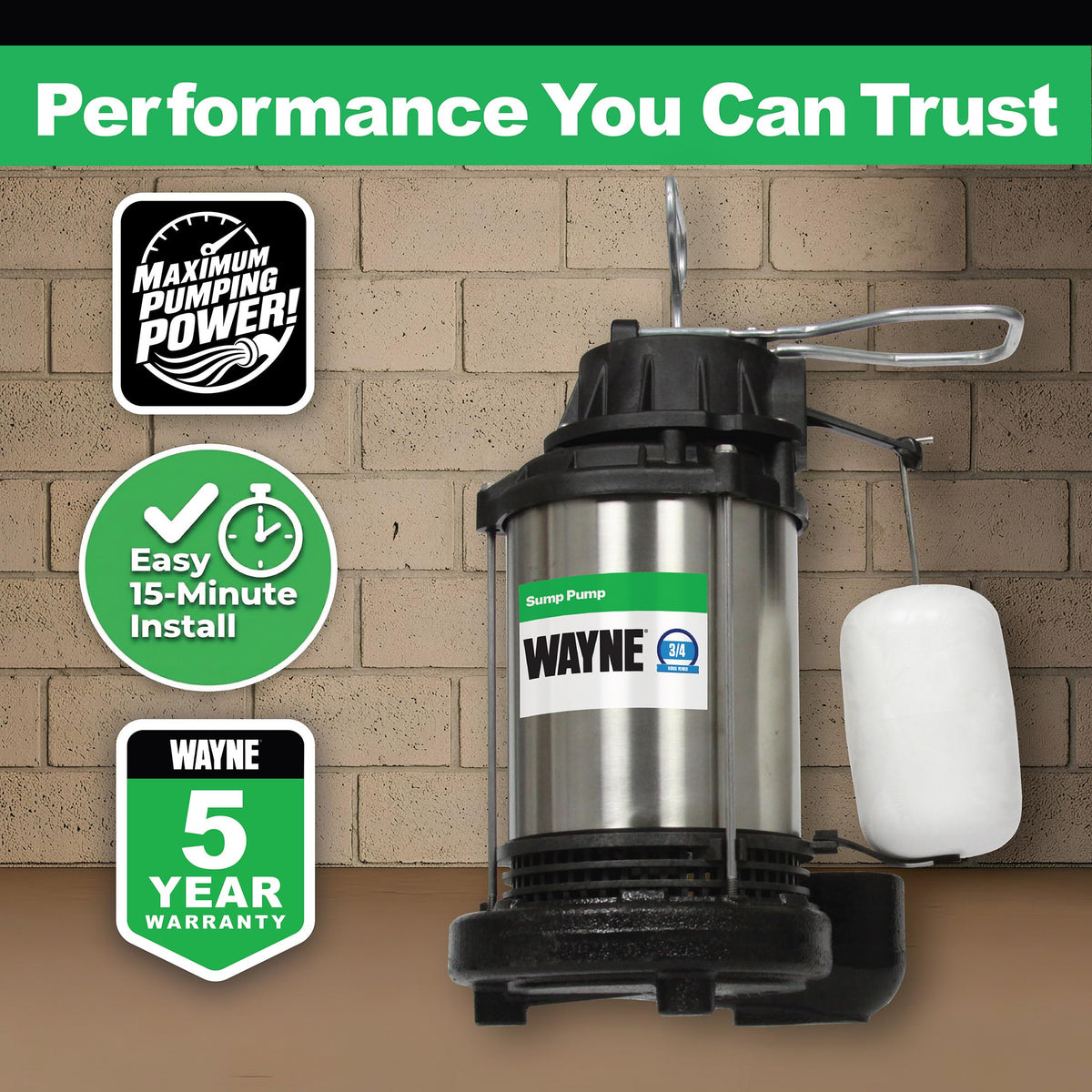 Wayne CDU980E vertical float switch demonstrates automatic operation in tight pits