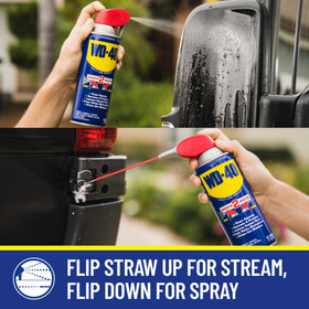 WD-40 Smart Straw extended nozzle closeup showing two-way spray for wide or precise reach.