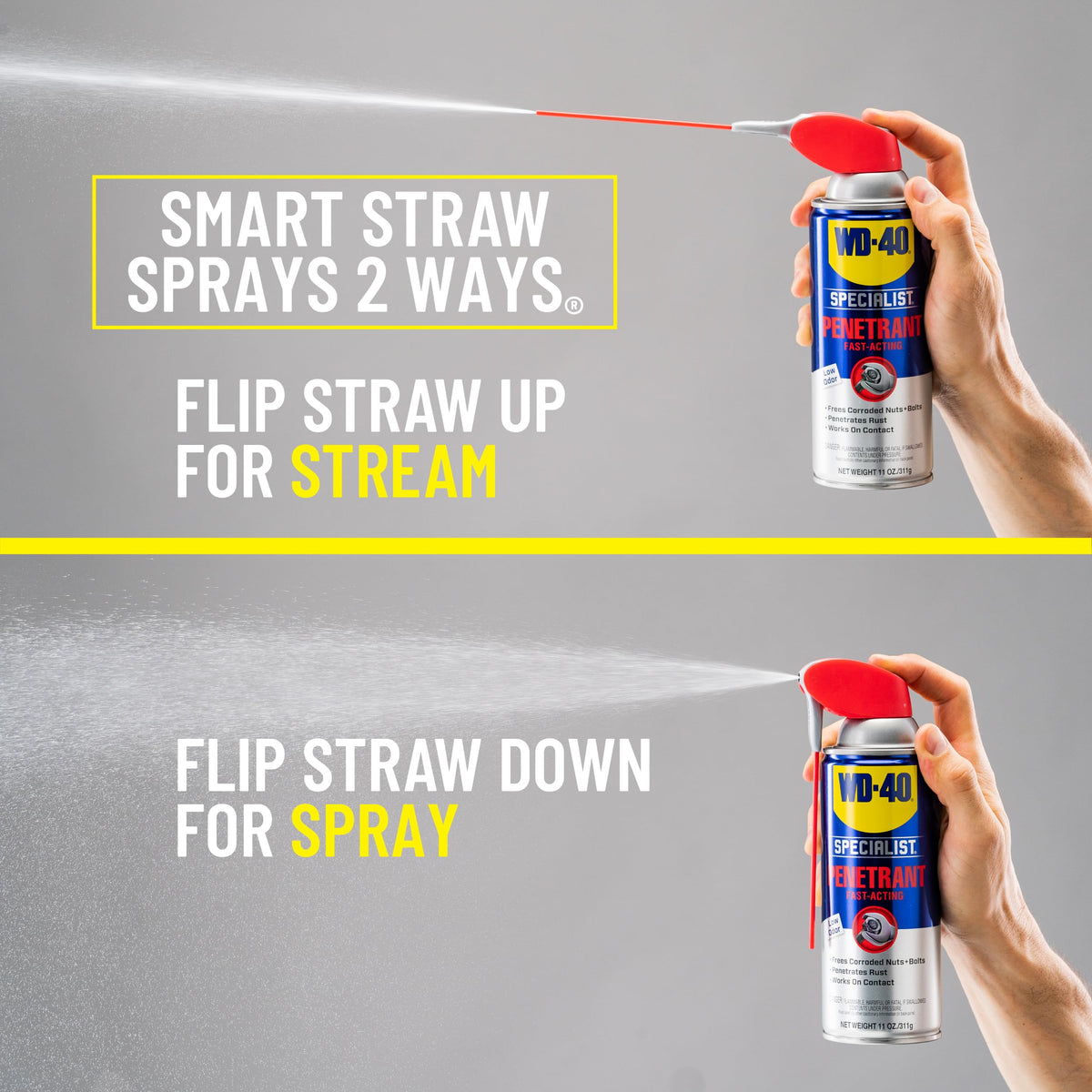 WD-40 Specialist Penetrant on rusted bolts frees seized parts.