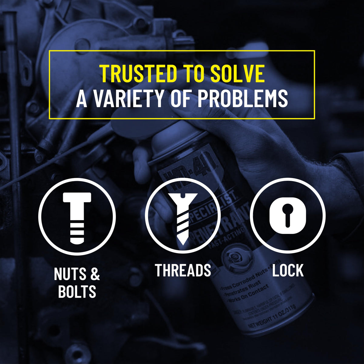 WD-40 Specialist Penetrant 6-pack can display in workshop.