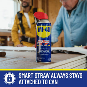 WD-40 two ways spray action demonstrates quick moisture displacement and rust prevention on metal.