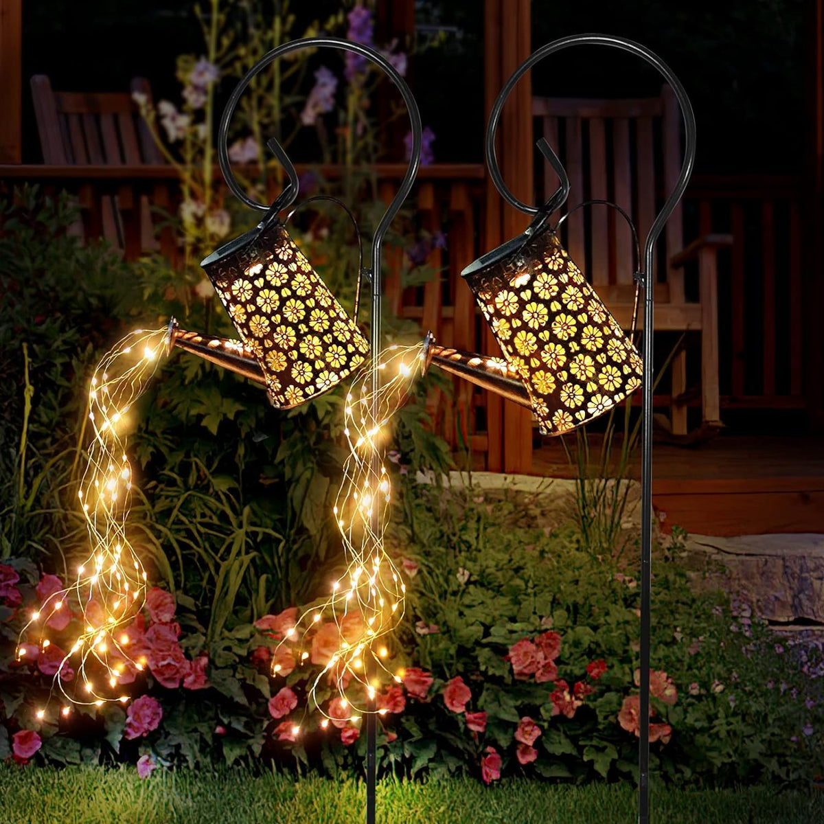 WDLFCGC solar watering can light two-pack brightens garden paths at dusk