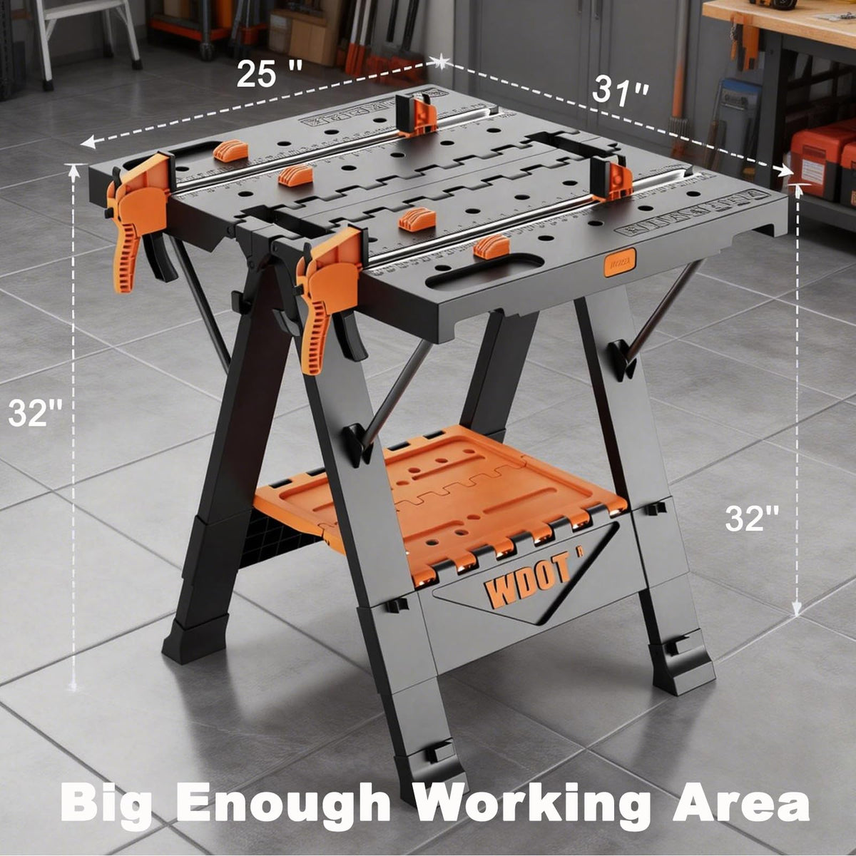 WDOT folding bench folded for compact storage in tight spaces