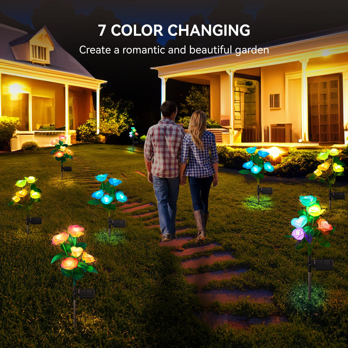 WdtPro 7-color changing roses create a colorful garden glow