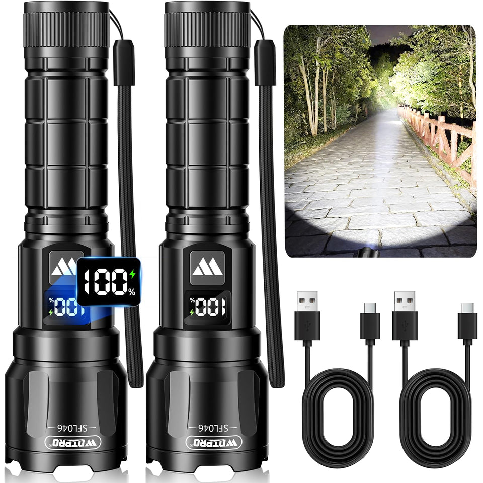 WdtPro SFL046 flashlight with LCD display shows battery level for smart planning.